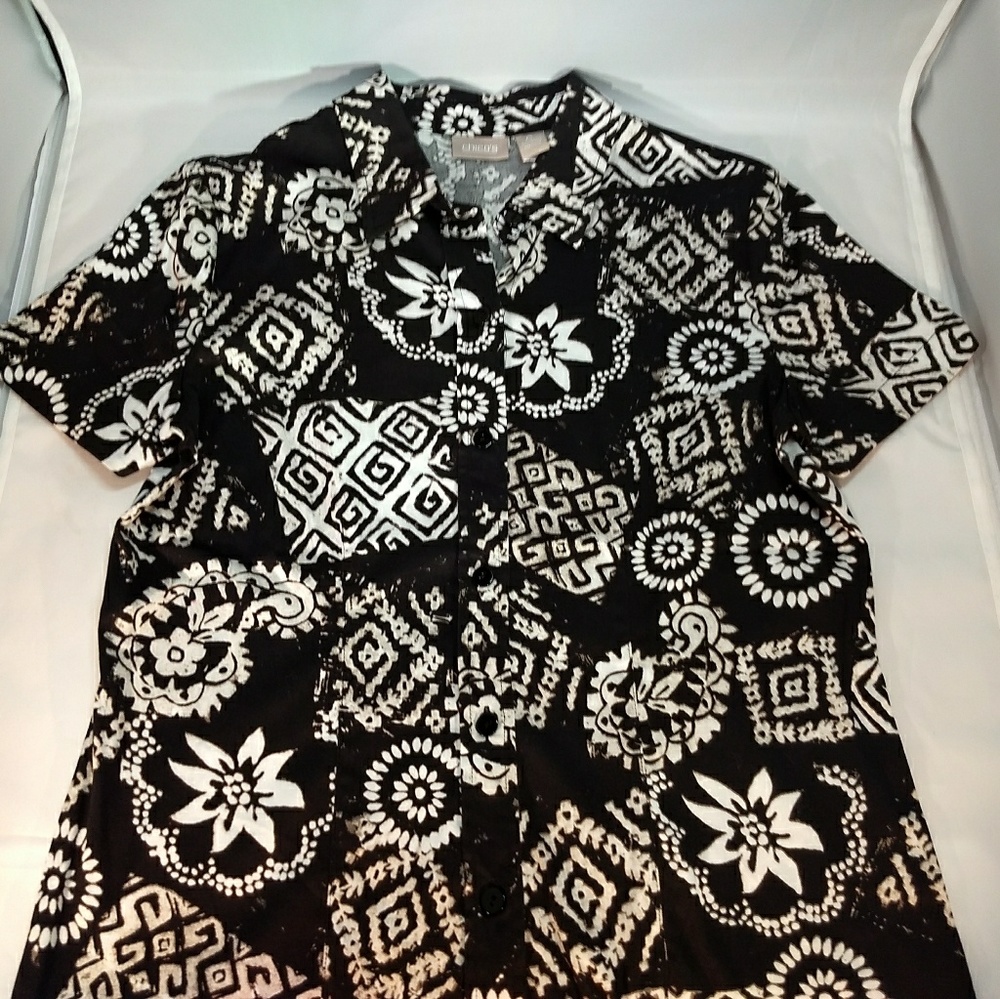 Chico's Womens Black & White Button Down Floral 0